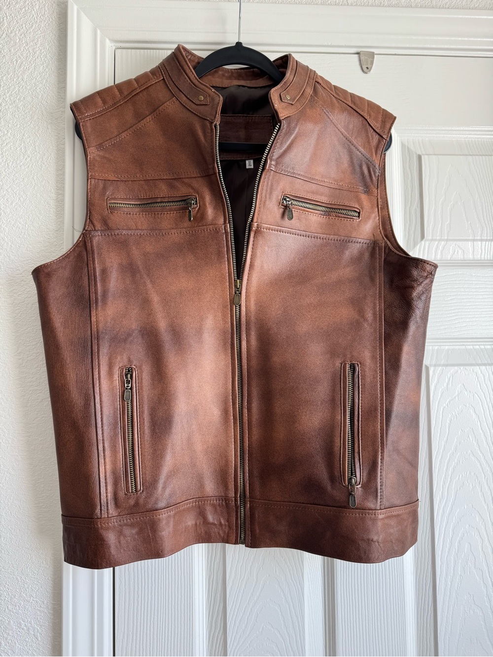 Men's Brown Soft Sheep Leather Zip-Front Vest